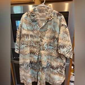 Caribbean Leaf Pattern Shirt in‎ Blue and Brown